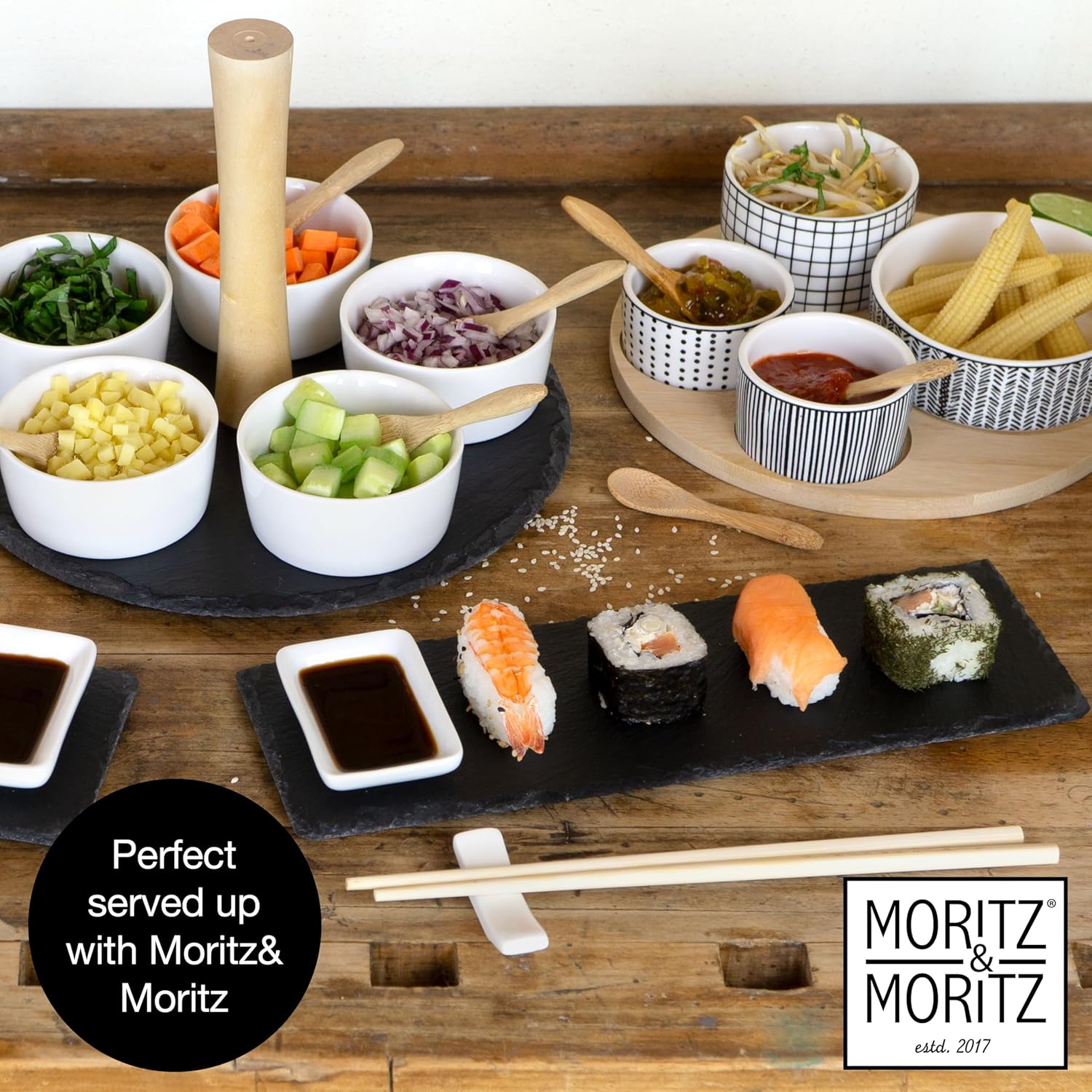 Sushi Serving Set 10-Piece | Plates, Bowls & Chopsticks | Elegant Japanese Dining