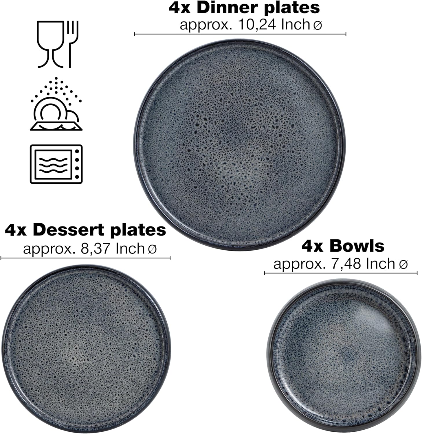 Solid 12-Piece Stoneware Dinnerware Set – Durable, Elegant Plates & Bowls