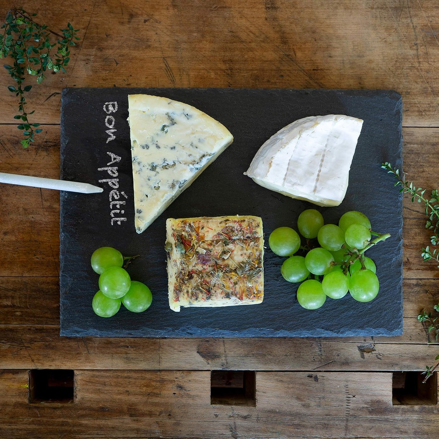 6 Slate Serving Plates 22x16cm with Chalk Pen – Natural, Non-Slip, Decorative