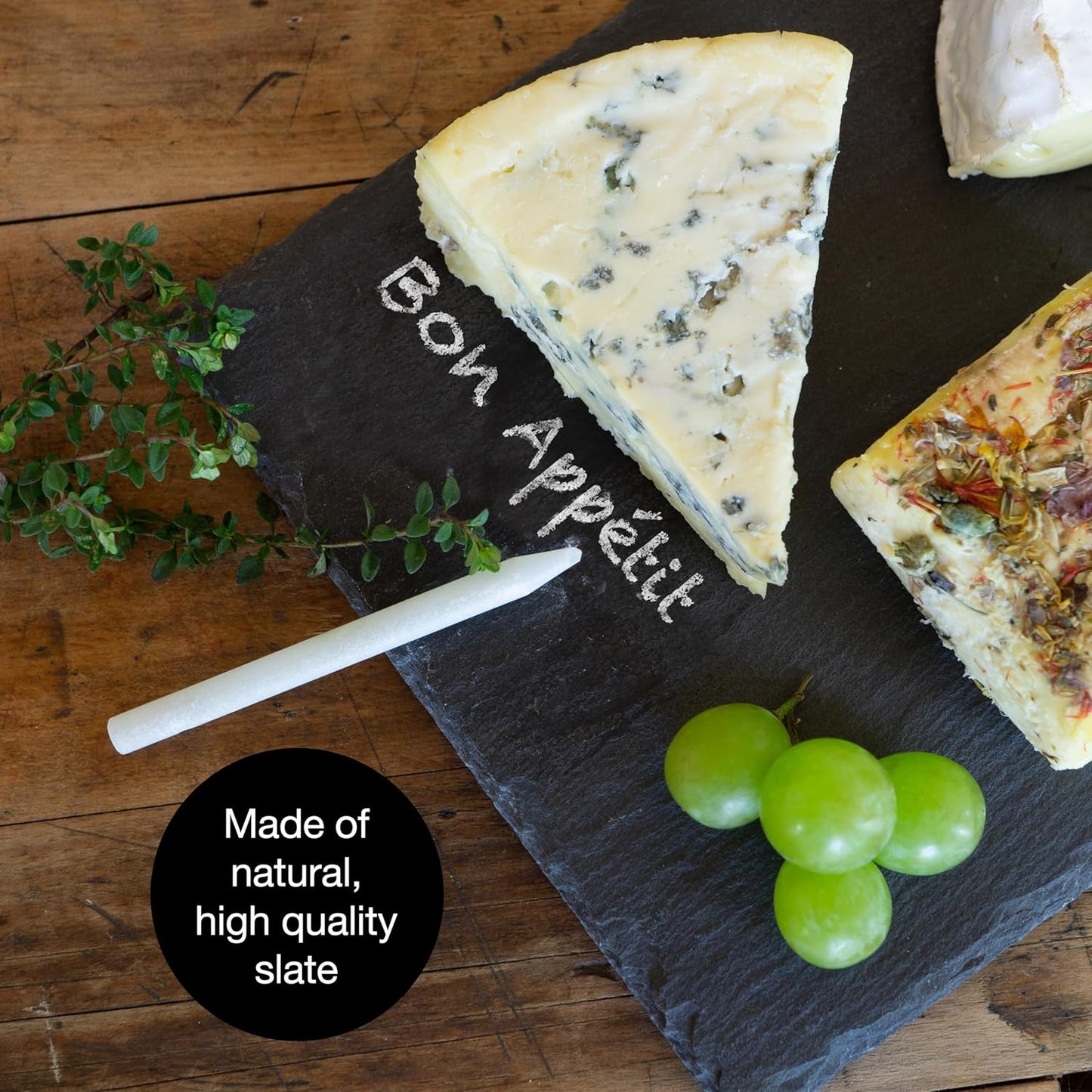 6 Slate Serving Plates 22x16cm with Chalk Pen – Natural, Non-Slip, Decorative