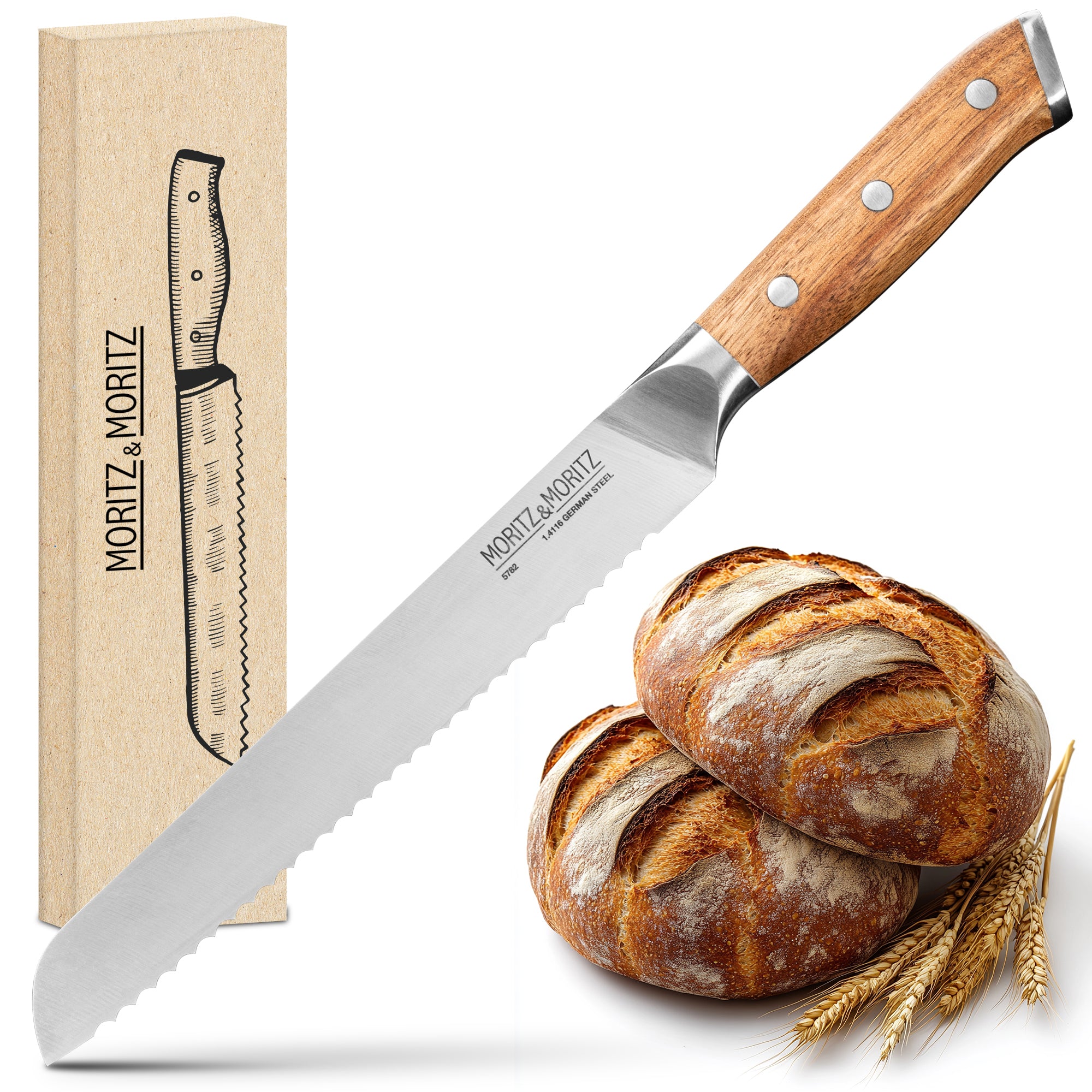 German Steel 8" Bread Knife | Sharp, Rust-Resistant with Acacia Wood Handle