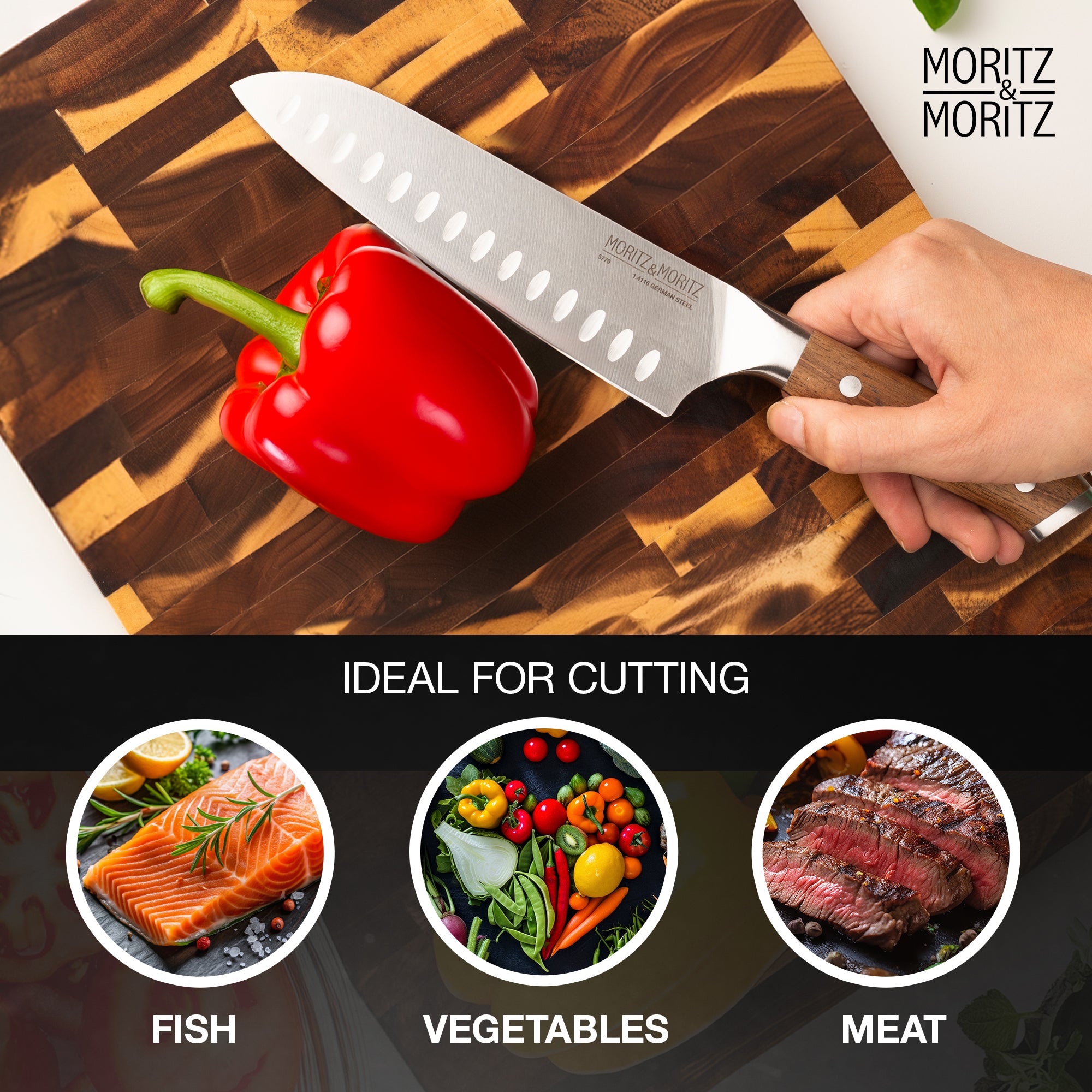German Steel 7" Santoku Knife | Professional Sharp Multipurpose Kitchen Knife