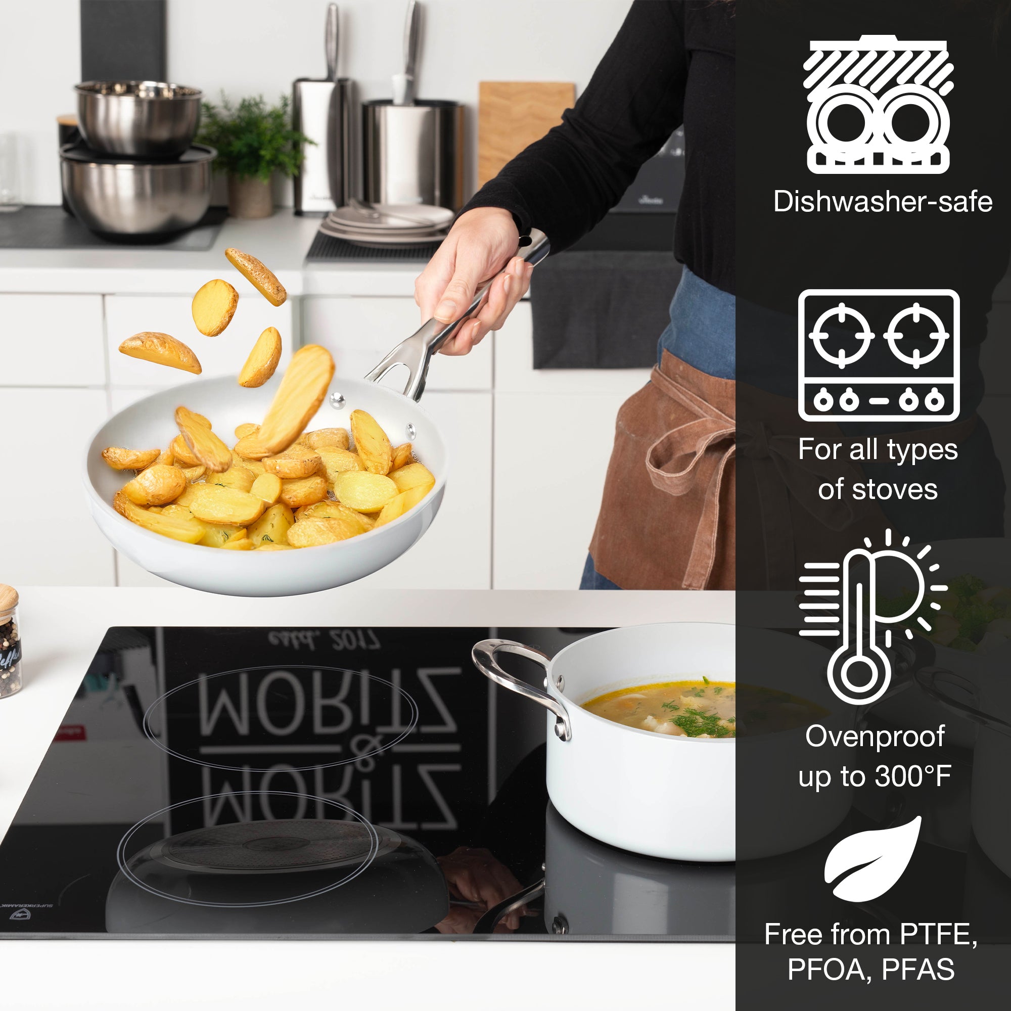 7-Piece Cast Aluminum Cookware Set with Lids – Nonstick Pots & Pans for All Stoves
