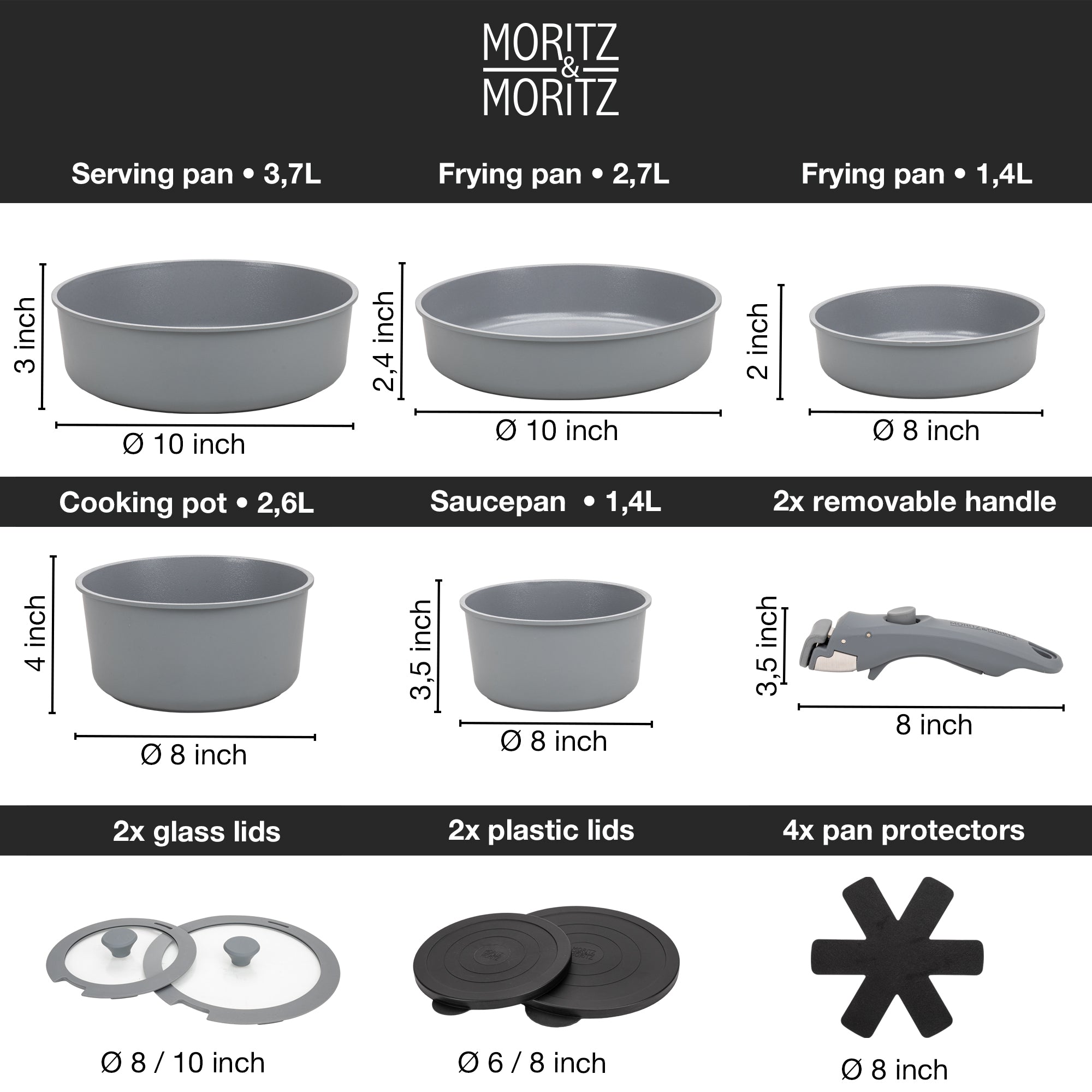15-Piece Cast Aluminum Pot and Pan Set – Nonstick Cookware with Lids & Utensils