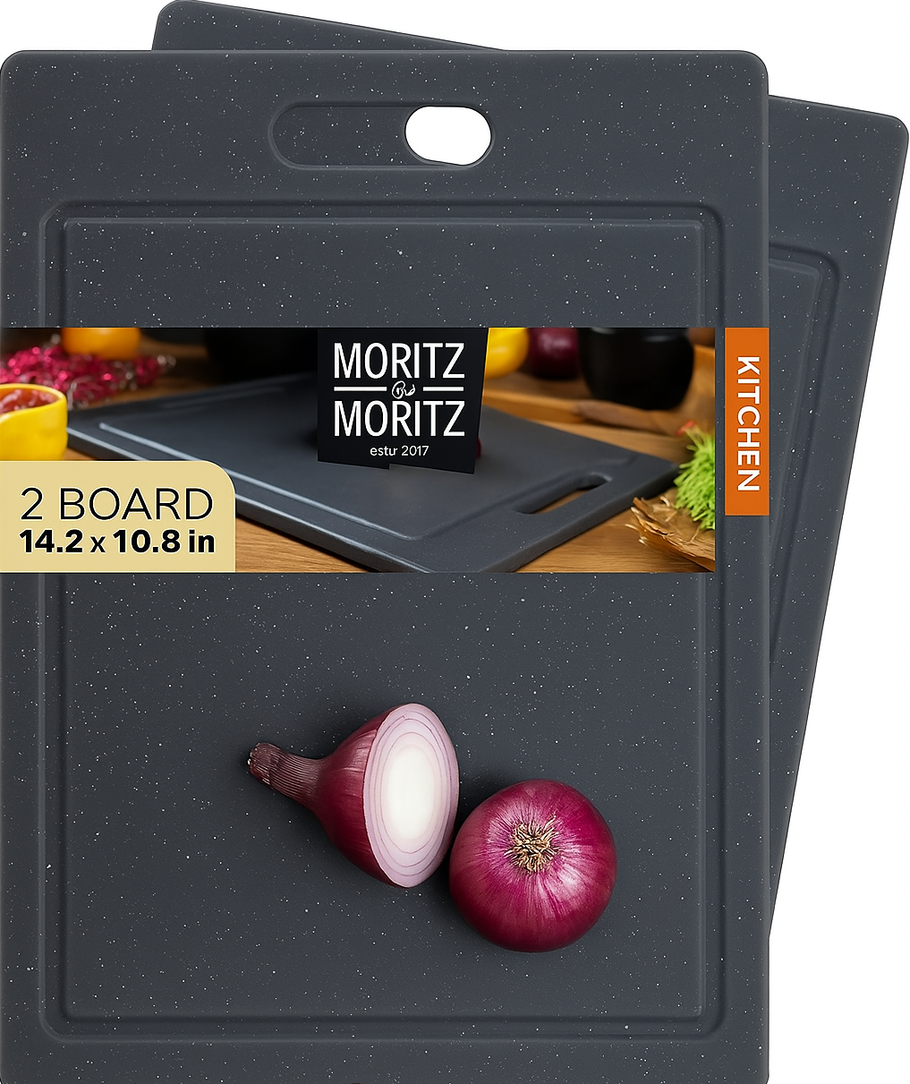 Set of 2 Chemical-Free Plastic Cutting Boards | Non-Slip, 14.2 x 10.8 inch