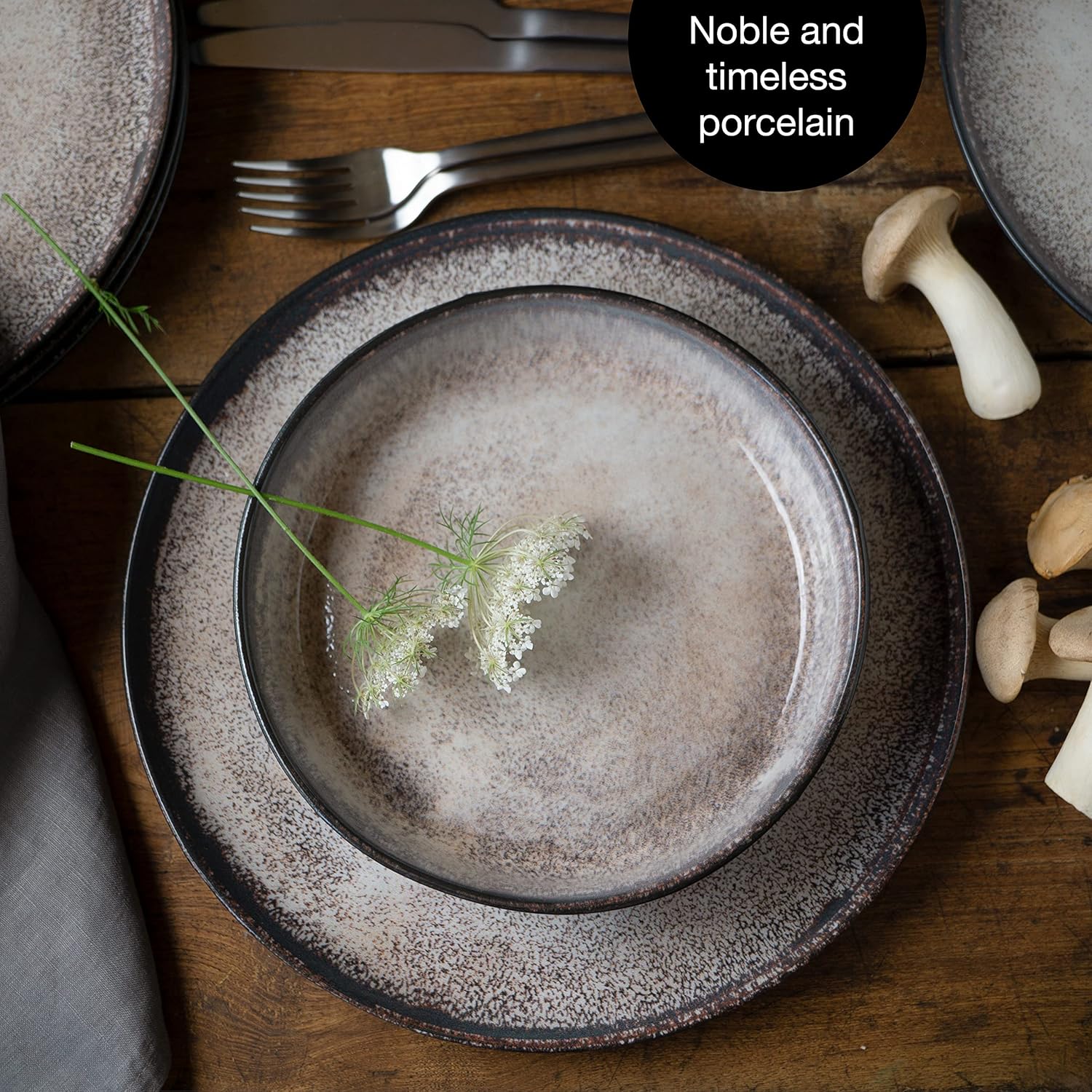 VIDA 12-Piece Porcelain Dinnerware Set – Service for 4,  Dinner Plates, Side Plate & Soup  Bowl