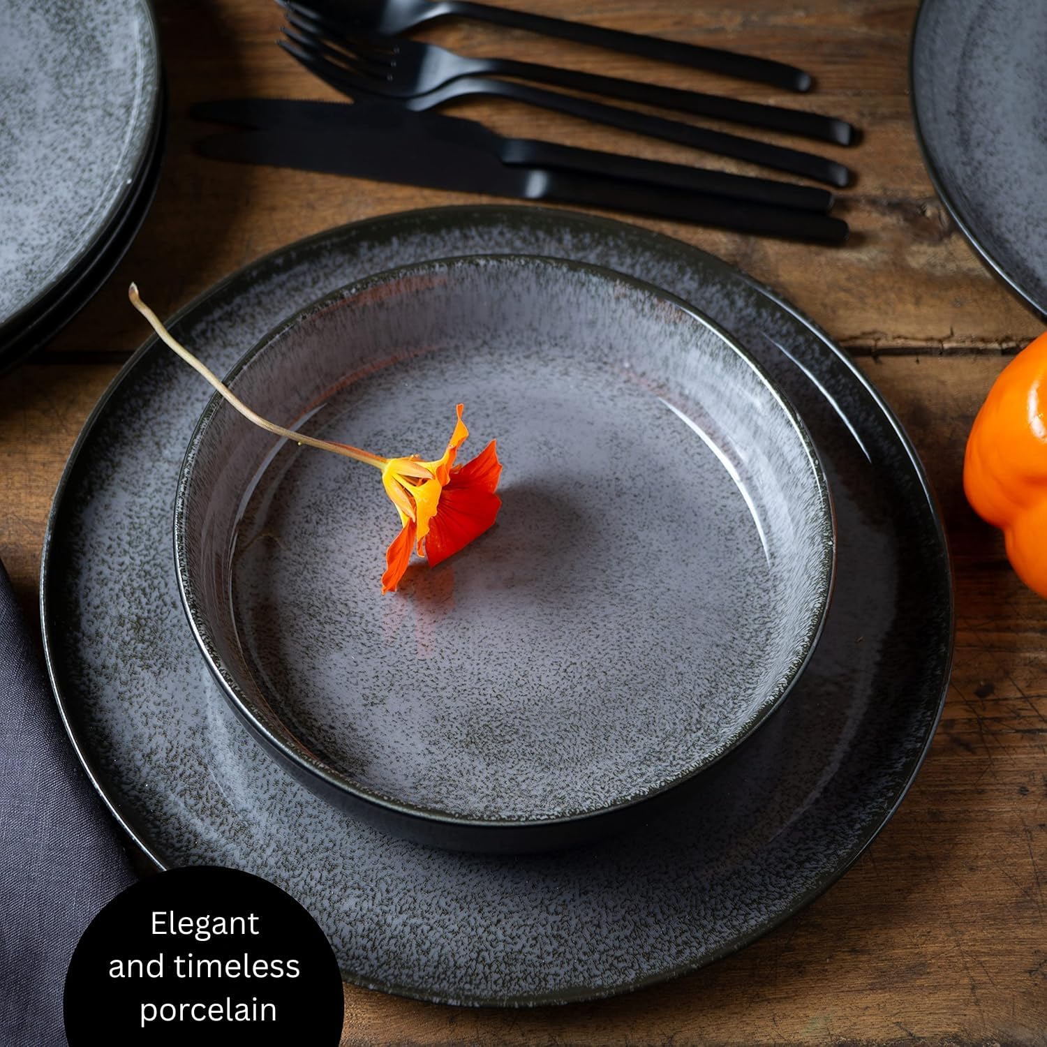VIDA 12-Piece Porcelain Dinnerware Set – Service for 4,  Dinner Plates, Side Plate & Soup  Bowl