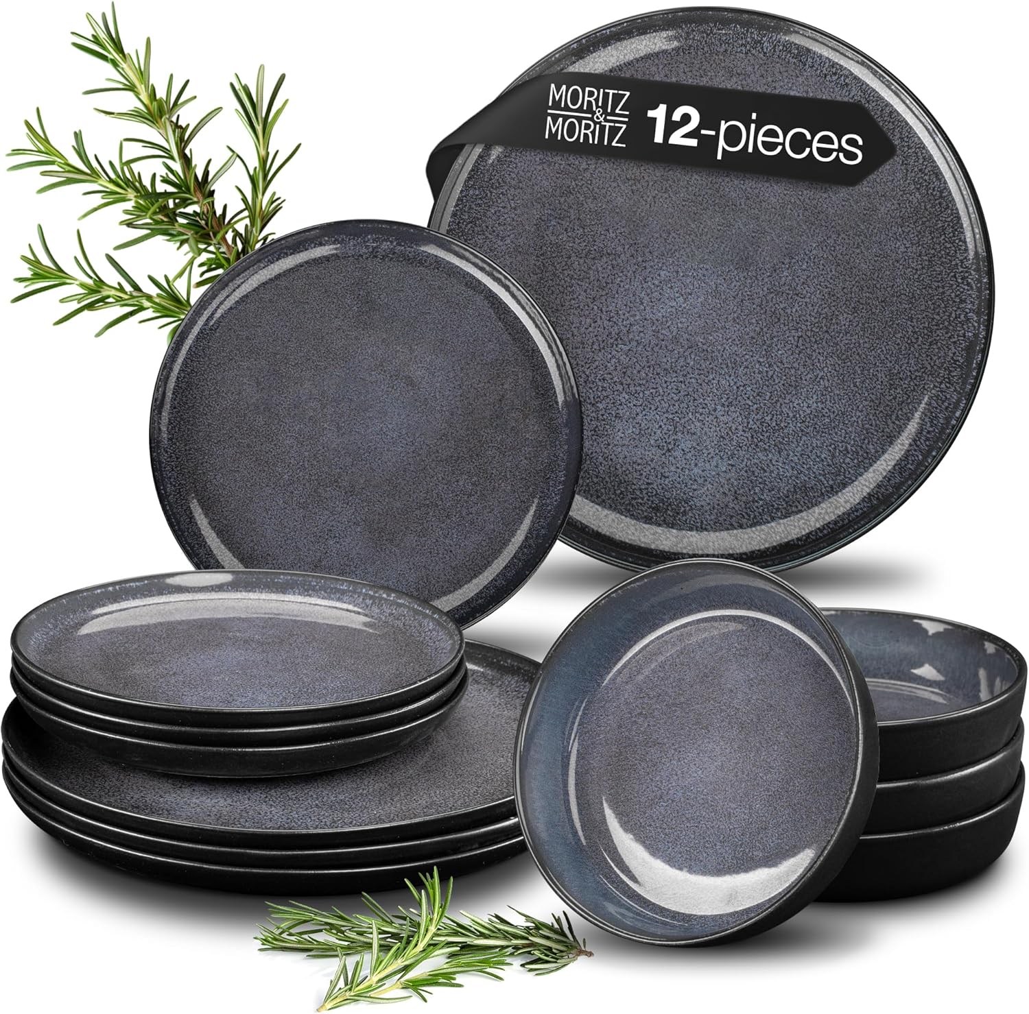 VIDA 12-Piece Porcelain Dinnerware Set – Service for 4,  Dinner Plates, Side Plate & Soup  Bowl