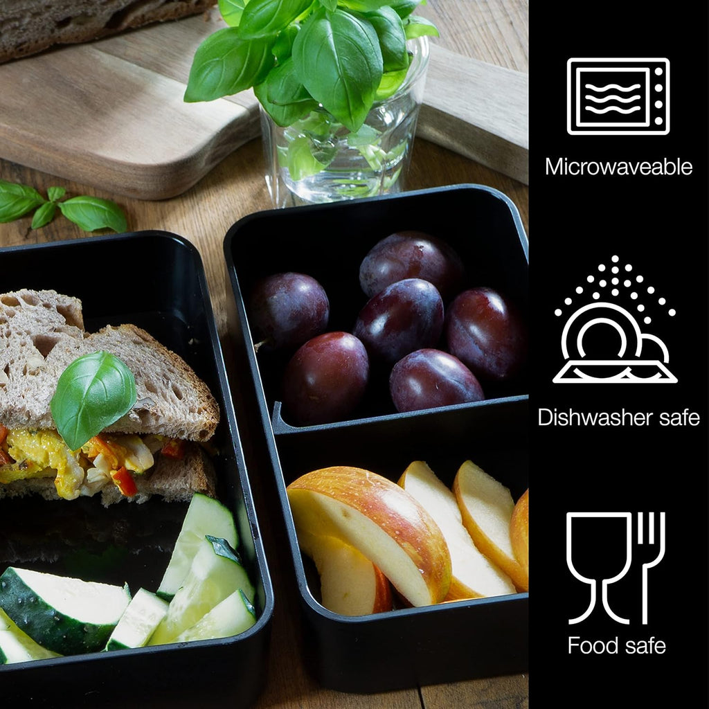 Premium Bento Box for Adults Black – 2-Tier 46 oz Lunch Container Box with Bamboo Lid
