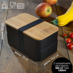 Premium Bento Box for Adults Black – 2-Tier 46 oz Lunch Container Box with Bamboo Lid