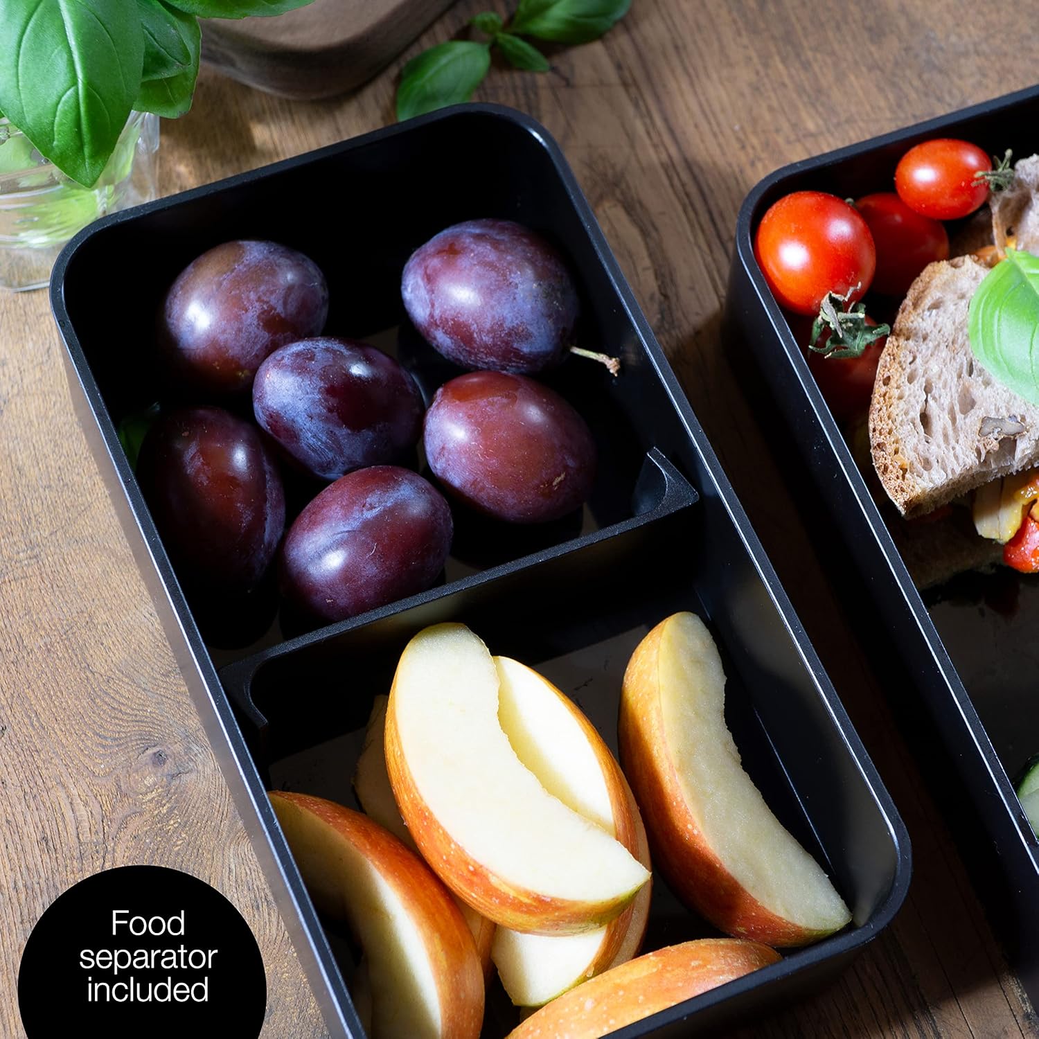 Premium Bento Box for Adults Black – 2-Tier 46 oz Lunch Container Box with Bamboo Lid