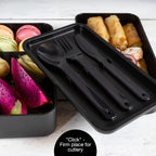 Premium Bento Box for Adults Black – 2-Tier 46 oz Lunch Container Box with Bamboo Lid