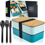Premium Bento Box for Adults Black – 2-Tier 46 oz Lunch Container Box with Bamboo Lid