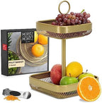2-Tier Modern Gold Metal Fruit Cake Stand Display Bowl for Fruit, Bread, Vegetables