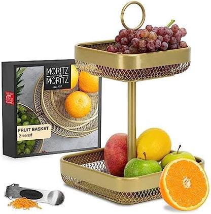 Gold Metal Fruit Cake Stand – Modern Bowl for Fruit, Bread, Vegetables