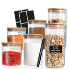 6 Glass Storage Jars with Lids | Includes Chalkboard Stickers & Chalk Pen