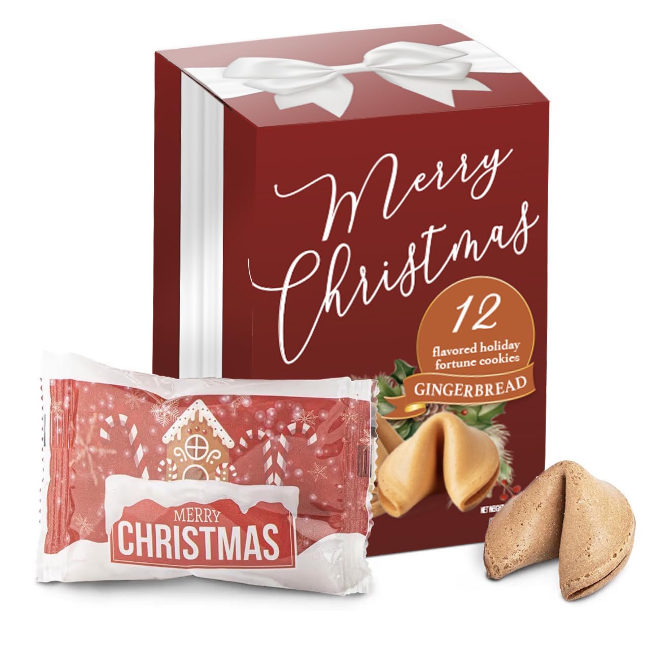 Christmas Gingerbread Fortune Cookies – Holiday Treats (12 Pack)