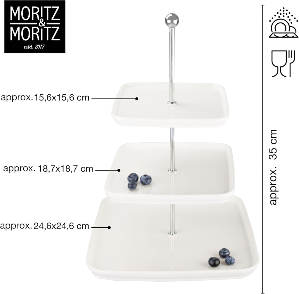 3 Tier Porcelain Cake Stand with Tongs – Elegant Dessert Display for Parties