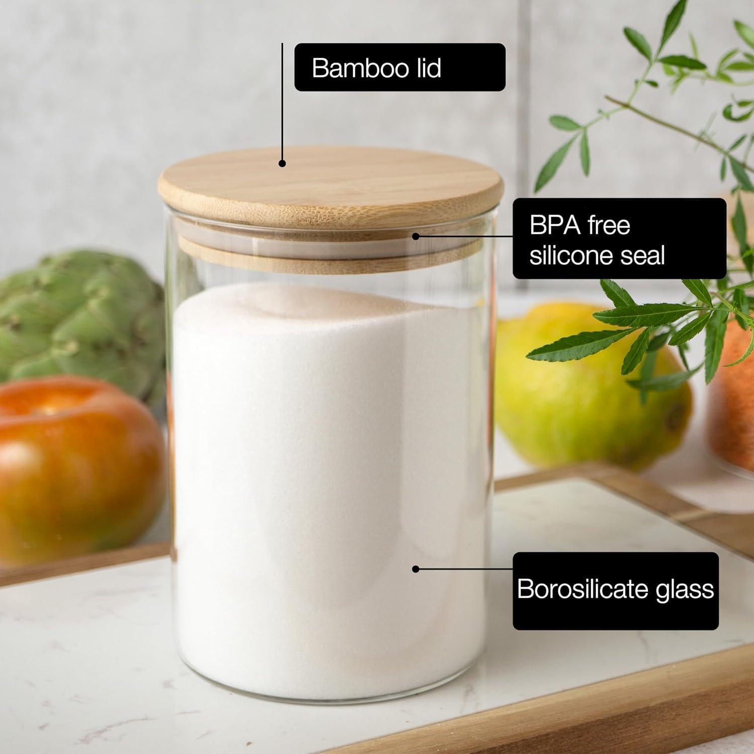6 Glass Storage Jars with Lids | Includes Chalkboard Stickers & Chalk Pen
