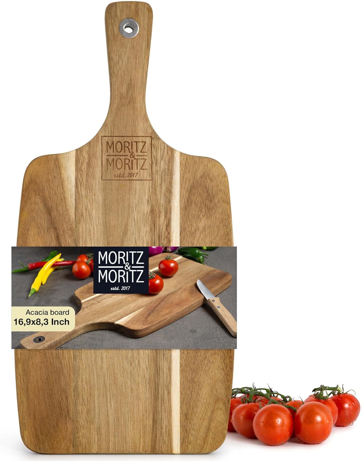 Acacia Wood Serving Board 18x9 Inch – Charcuterie, Cheese & Cutting Board with Handle