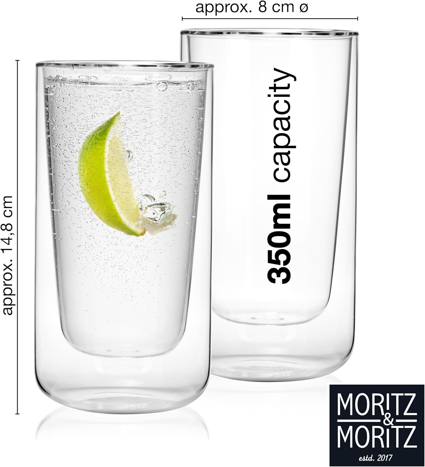 Set of 2 Double-Walled Glass Cups 350ml – Insulated, Reusable, Dishwasher Safe