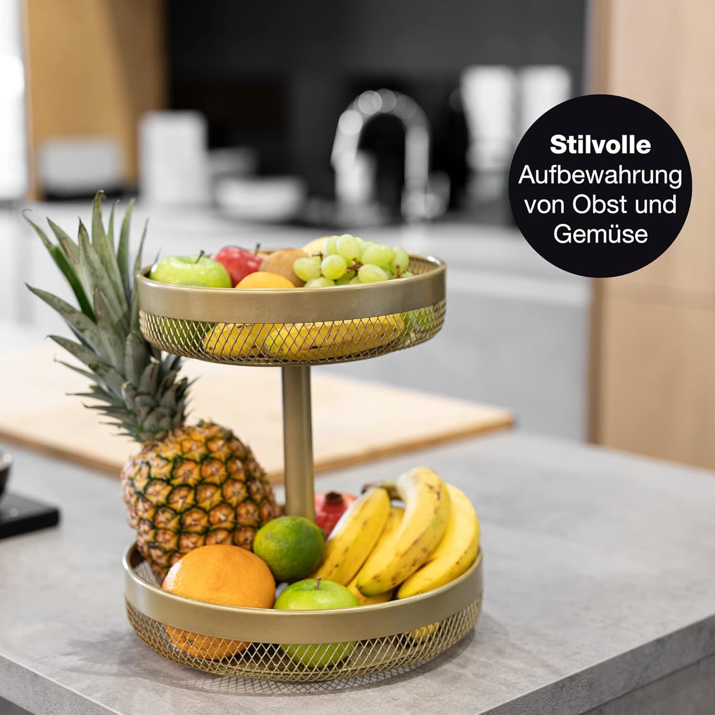 Gold Metal Fruit Bowl with Citrus Peeler – Modern Kitchen Storage & Decor
