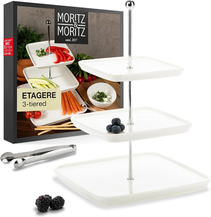 3 Tier Porcelain Cake Stand with Tongs – Elegant Dessert Display for Parties