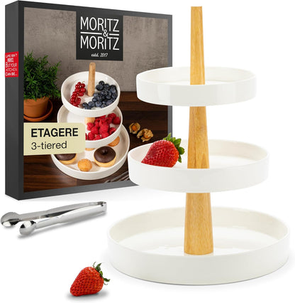 3 Tier Porcelain Cake Stand with Tongs – Elegant Dessert Display for Parties