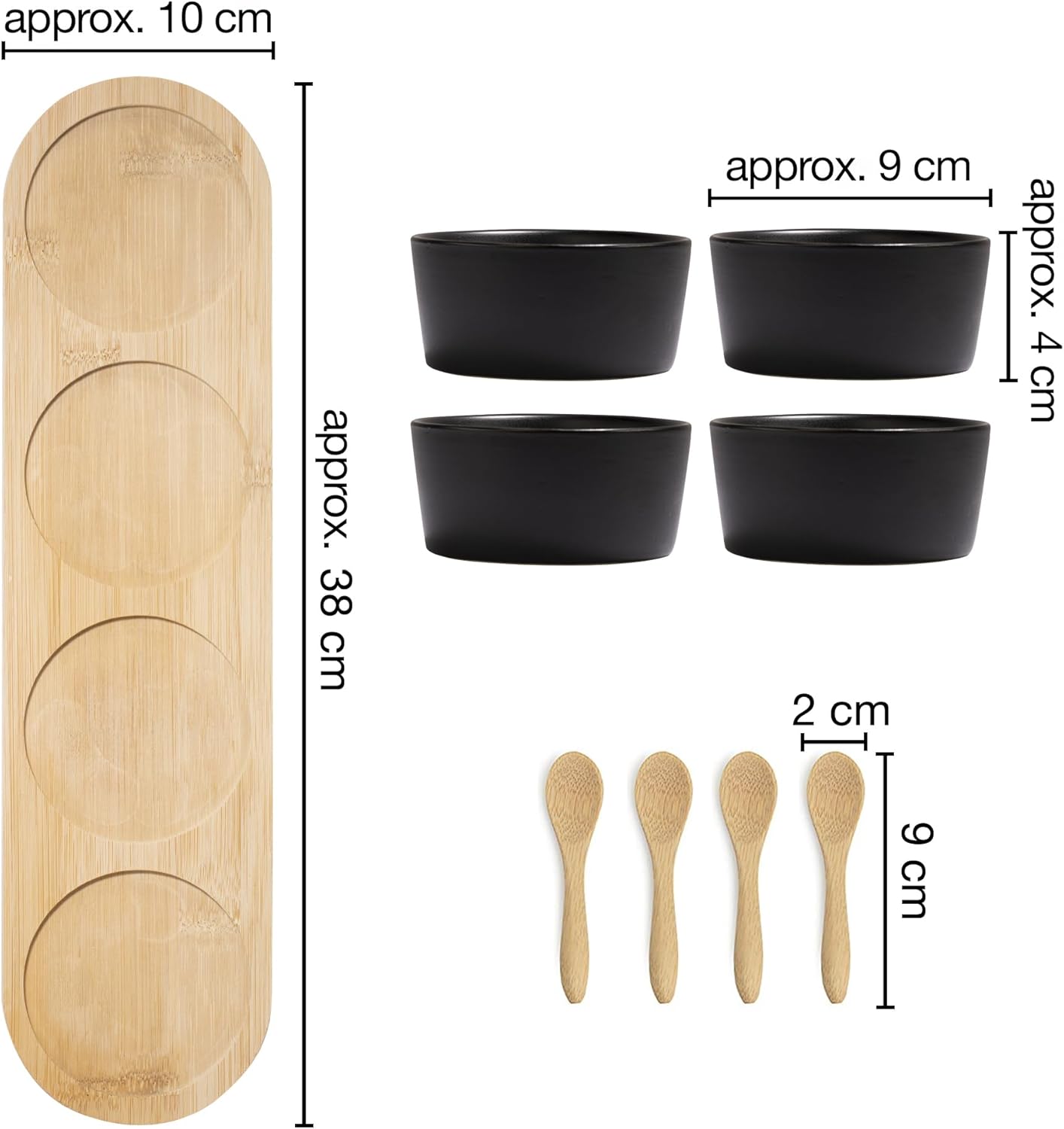 Black Serving Bowl Set with Spoon & Board