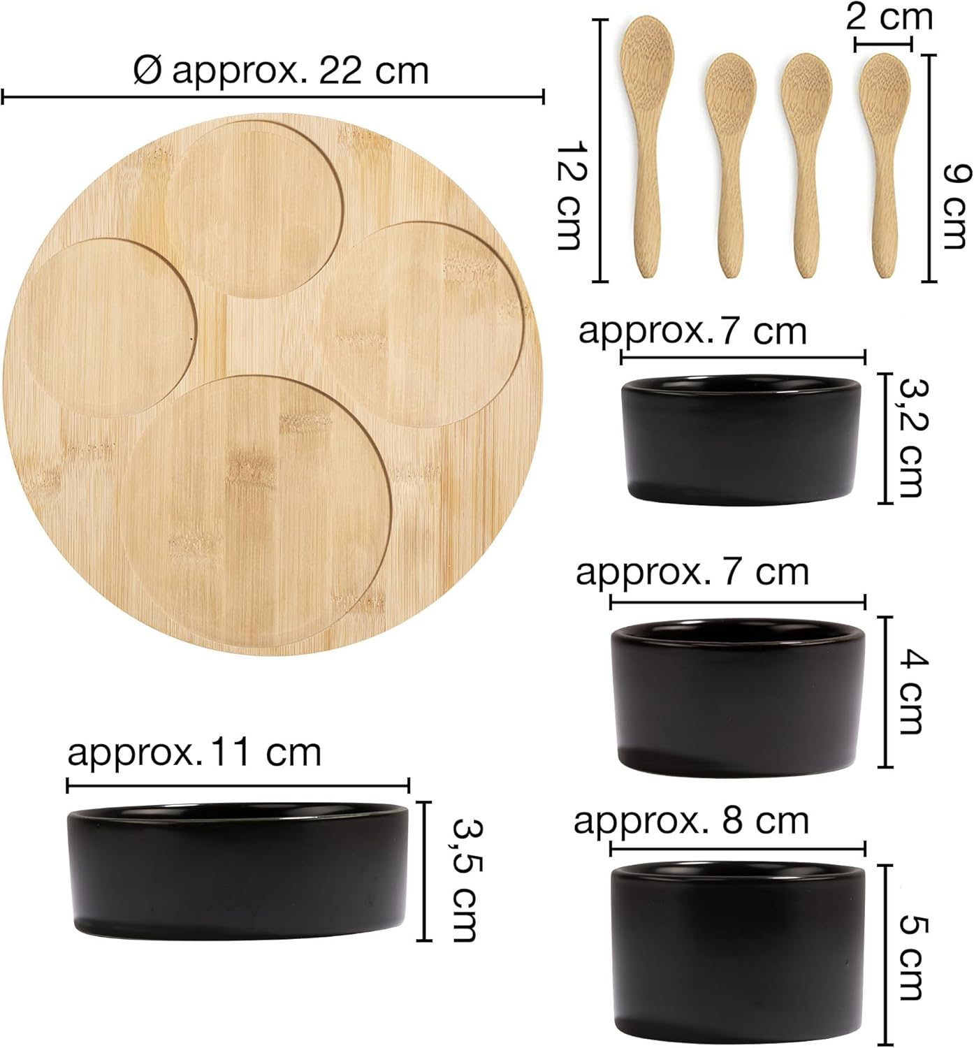 9-Piece Black Serving Bowl Set with Spoon & Board