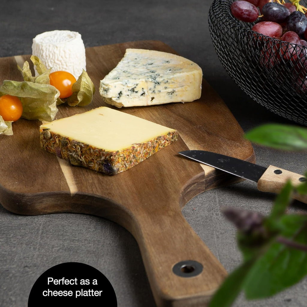 Acacia Wood Serving Board 18x9 Inch – Charcuterie, Cheese & Cutting Board with Handle