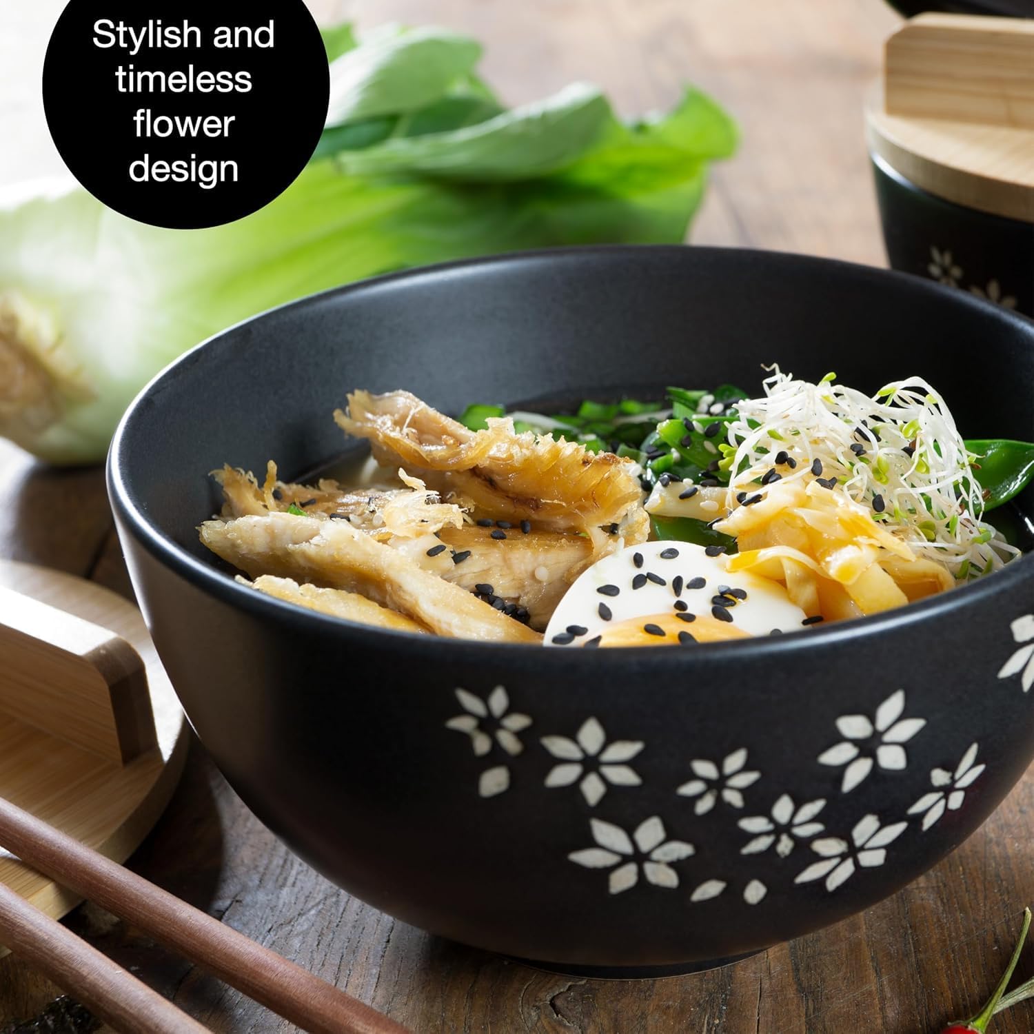 Ceramic Ramen Bowl Set with Lids, Spoons & Chopsticks – Asian Dinnerware