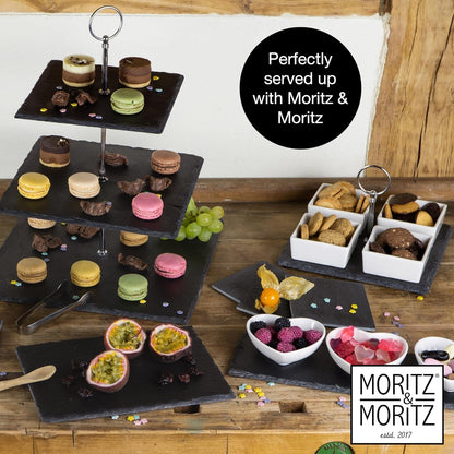 Slate Serving Platter Set with Ceramic Bowls & Bamboo Spoons – Snack & Appetizer Tray