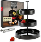 3-Tier Black Stoneware Cake Stand with Tongs – Elegant Dessert & Appetizer Display