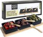 7-Piece Bamboo Serving Set with Ceramic Bowls & Spoons – Snack & Dip Platter