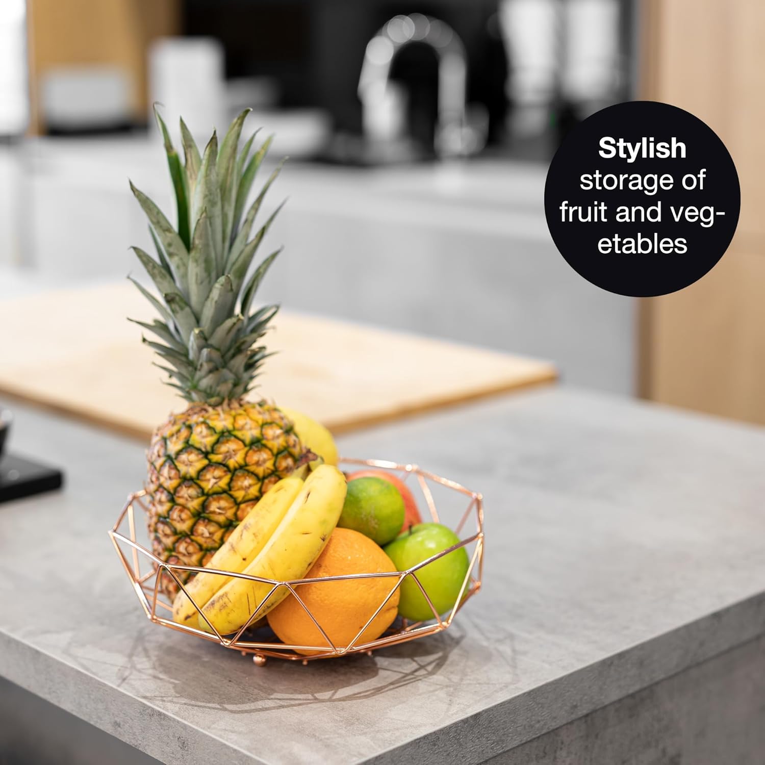 Rose Gold Fruit Bowl 27.5cm – Modern Metal Basket for Fruits, Bread, Veggies & Decor