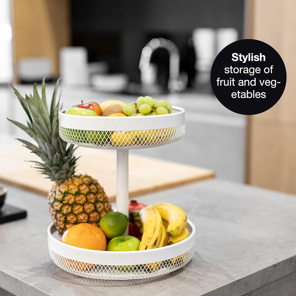2-Tier White Metal Fruit Cake Stand with Citrus Zester | Bread & Dessert Display