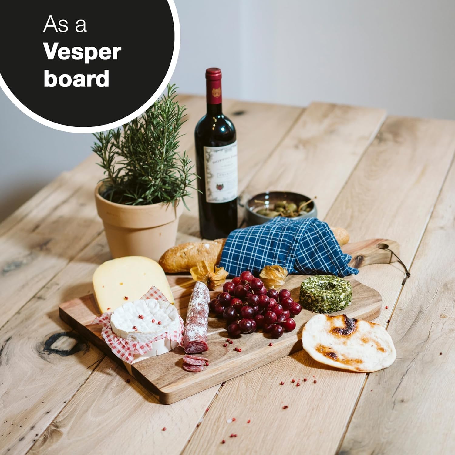 Large Acacia Wood Serving Board with Handle | 23"x13" Charcuterie & Cutting Board