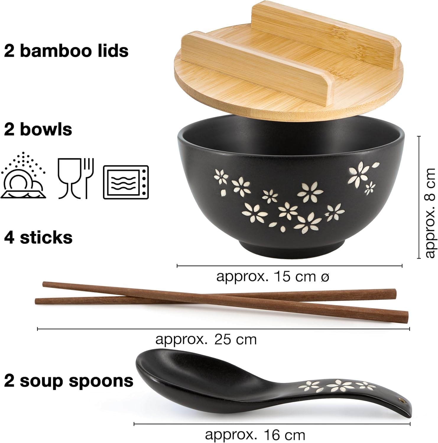 Ceramic Ramen Bowl Set with Lids, Spoons & Chopsticks – Asian Dinnerware