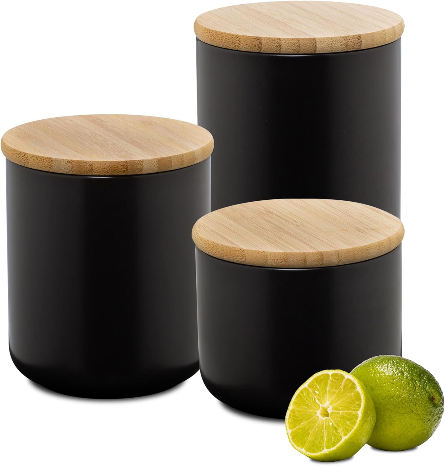 Set of 3 Ceramic Storage Jars 400–900ml – Black with Writable Surface & Lids