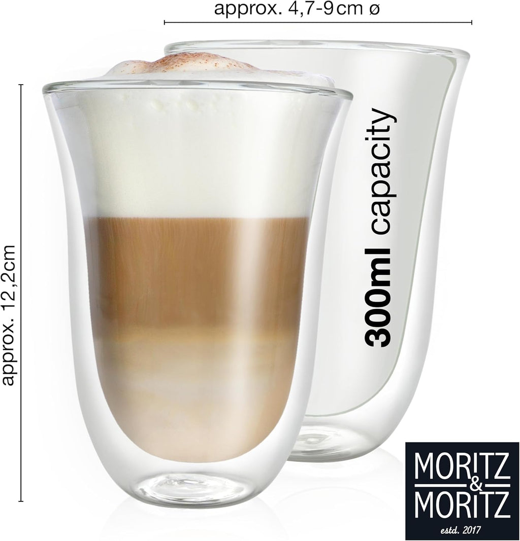 Set of 6 Double-Walled Coffee Glasses 300ml – Insulated Clear Cups, Heat Safe