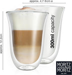 Set of 6 Double-Walled Coffee Glasses 300ml – Insulated Clear Cups, Heat Safe