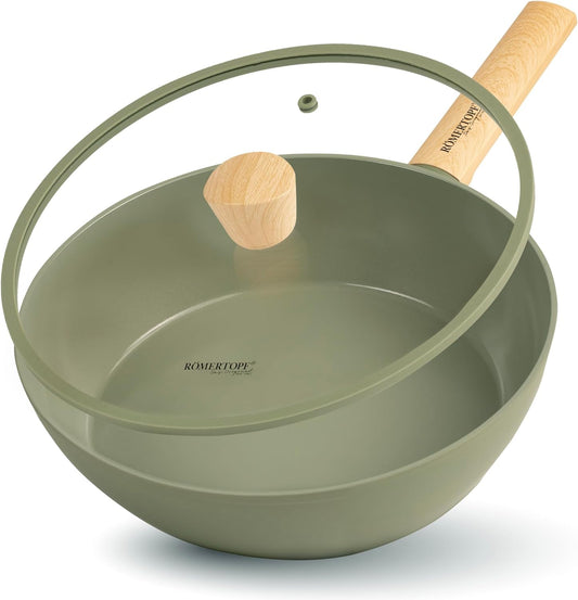 10" Nonstick Skillet with Lid – 3QT Deep Frying Pan, Ceramic, Induction, PFOA Free