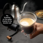 Set of 6 Double-Walled Coffee Glasses 300ml – Insulated Clear Cups, Heat Safe