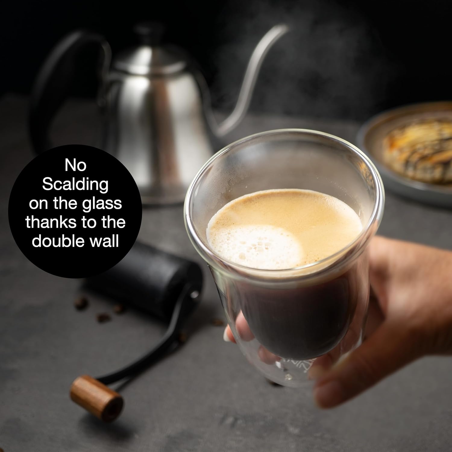 Set of 6 Double-Walled Coffee Glasses 300ml – Insulated Clear Cups, Heat Safe