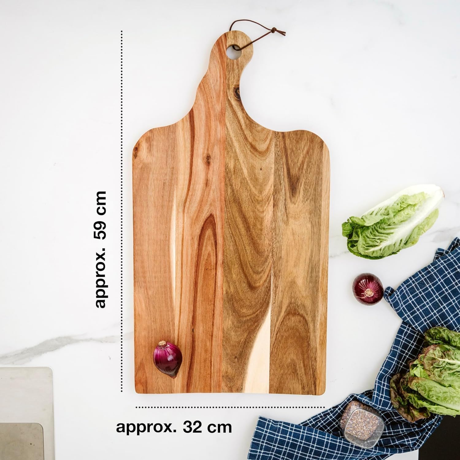 Large Acacia Wood Serving Board with Handle | 23"x13" Charcuterie & Cutting Board