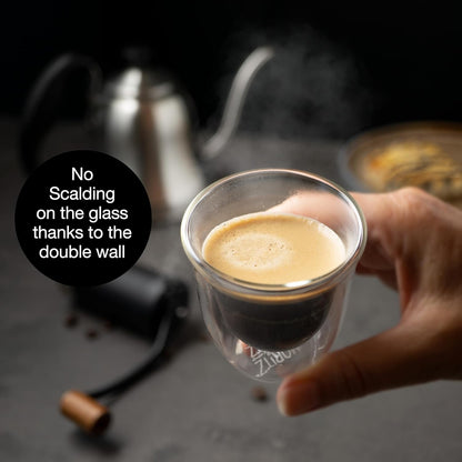 Double Wall Espresso Cups 2.5oz Set of 6 – Insulated Glass Mugs