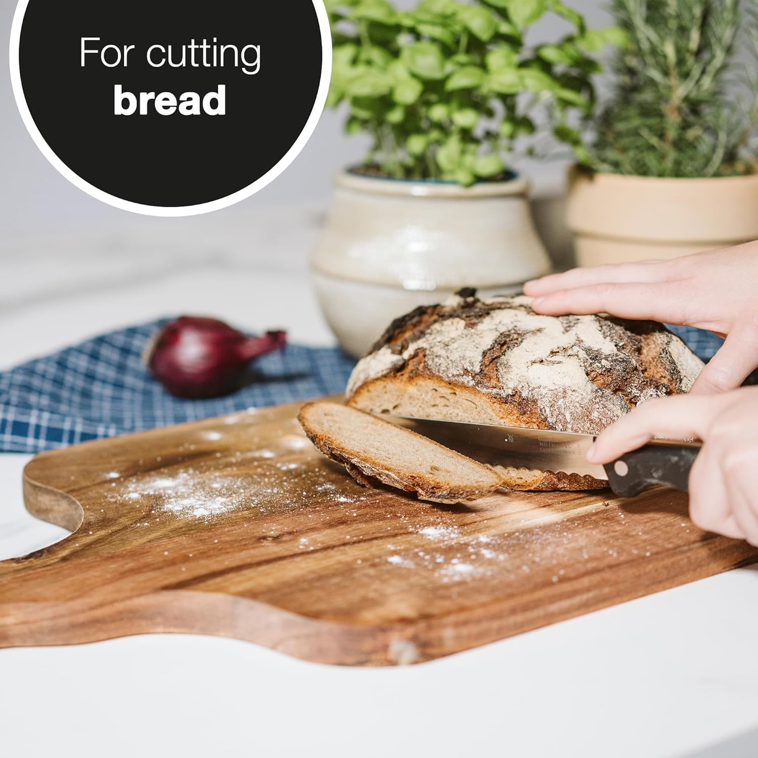 Large Acacia Wood Serving Board with Handle | 23"x13" Charcuterie & Cutting Board