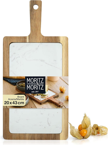 Acacia Wood & Marble Serving Tray – Elegant Charcuterie & Cheese Board