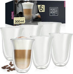 Set of 6 Double-Walled Coffee Glasses 300ml – Insulated Clear Cups, Heat Safe